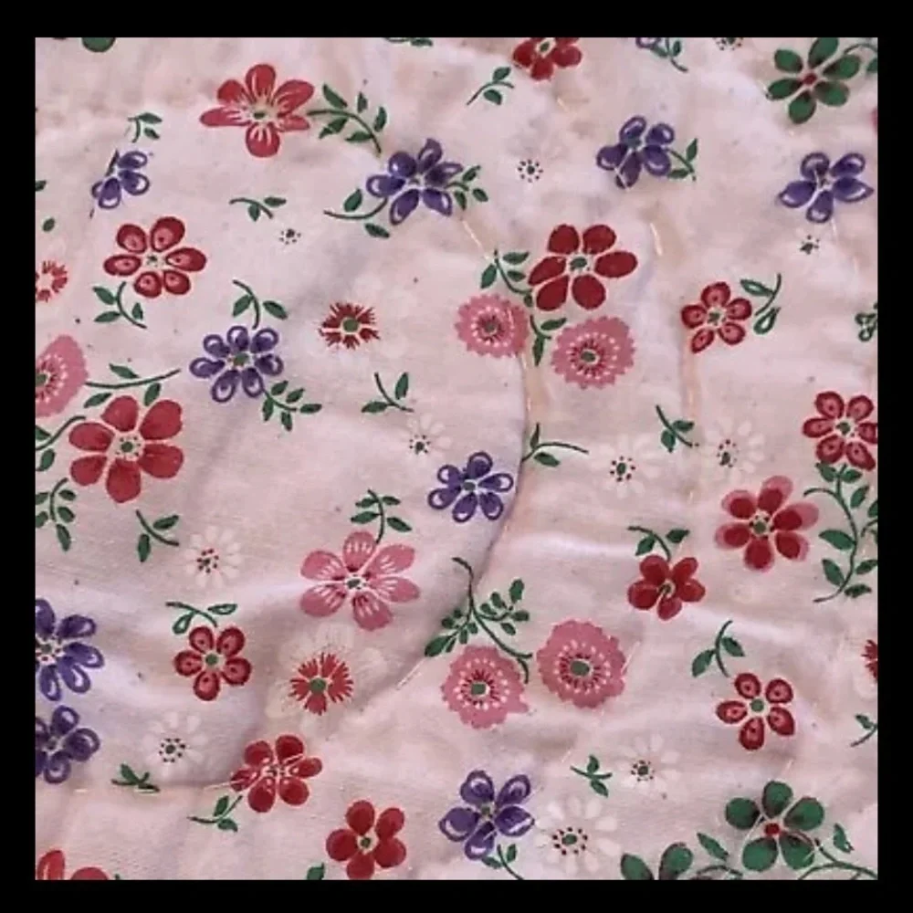 Vintage Handmade Embroidered Baby Crib Blanket Quilt Pink Floral Girls 39x43